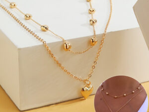 Double-layer Heart Pendant Fine Chain Necklace For Women Multilayer Gold Color Metal Necklaces Fashion Jewelry Accessories