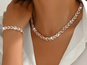 Women's Personality Affordable Luxury Willow Leaf Diamond Bracelet Necklace
